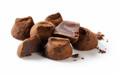 Chocolate truffles on a white background