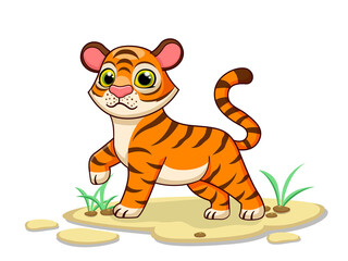 Cute Tiger Cartoon Characters on white background. Kid, baby vector art illustration with funny animal