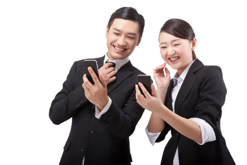 Business people looking mobile phone