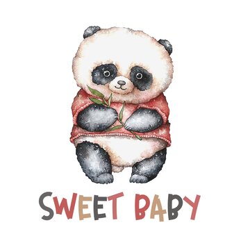 Sweet baby. cute panda watercolor illustration. cute animals.
