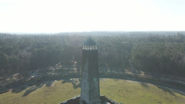 Aerial of obelisk, revealing Austerlitz Pyramid in the Netherlands. The Piramide van Austerlitz is a monument in the Netherlands, built in 1804 as a tribute to Napoleon Bonaparte.