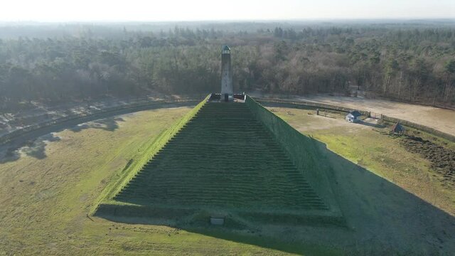 Jib up of Austerlitz Pyramid in the Netherlands. The Piramide van Austerlitz is a monument in the Netherlands, built in 1804 as a tribute to Napoleon Bonaparte.