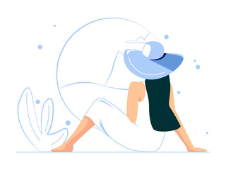 Obraz premium Woman sit and relax enjoying the holidays. Female character concept in flat style. Vector illustration.