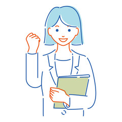 スーツの若い女性　ガッツポーズ　3色塗