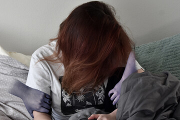 woman with headache. Mental health. 