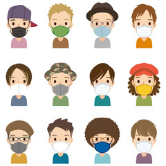 マスクをつけた男性　アイコン