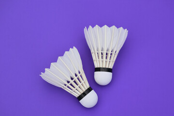 Badminton shuttlecocks feather on colourful background, concept for badminton sport lovers around the world.