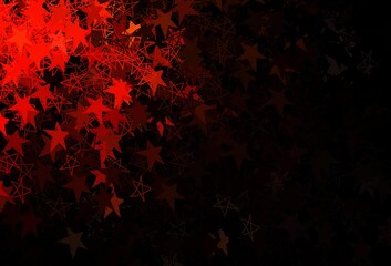 Dark Red vector texture with colored snowflakes, stars.