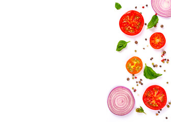 fresh vegetables, herbs and spices isolated on white background