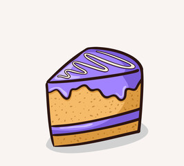 Sweet cake vector. Biscuit purple piece of cake
