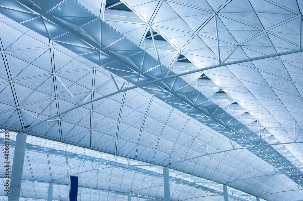 Poster Interior view of modern architecture. Building abstract background