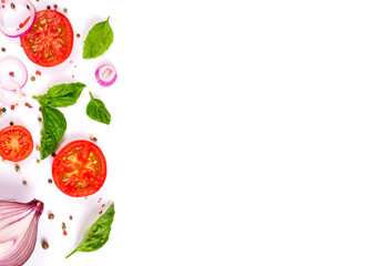 fresh vegetables, herbs and spices isolated on white background