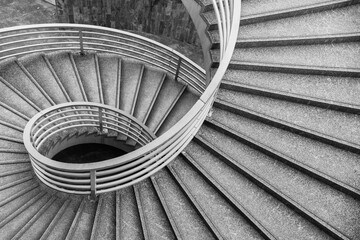 Empty modern spiral stairway, viewed from top