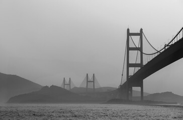 Silhouette of bridge in Hong Kong city