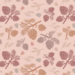 Pinecone and acorn backgrounds. Vector pattern. Autumn theme.