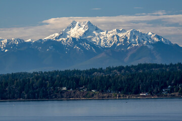 Olympic Mountain range viewed from across Puget Sound