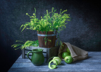 still life with green apples