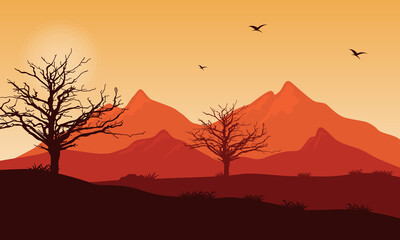 Beautiful twilight afternoon silhouette on the city edge. Vector illustration