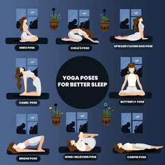 Yoga poses for better sleep. Healthy lifestyle poster