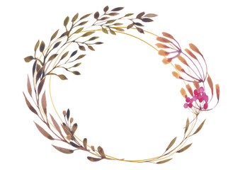 水彩画　ボタニカルイラスト　飾り枠