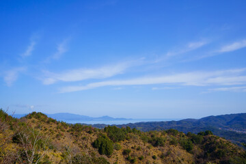 瀬戸内海　山並み　遠方に小豆島(香川県さぬき市より撮影)