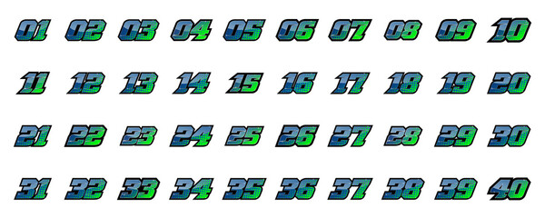 Set of racing number, start racing number, sport race number with halftone dots style vector illustration