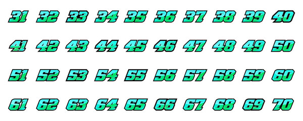 Set of racing number, start racing number, sport race number with halftone dots style vector illustration