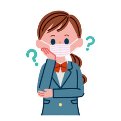 マスクをつけて疑問を持っている女子高校生のイラスト素材