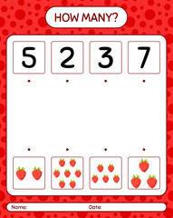 How many counting game with strawberry. worksheet for preschool kids, kids activity sheet, printable worksheet