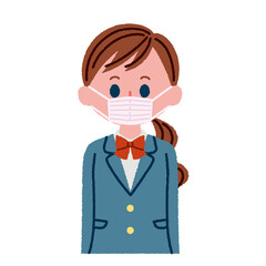 マスクをつけている女子高校生のイラスト素材