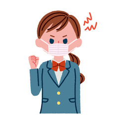 マスクをつけてイライラしている女子高校生のイラスト素材