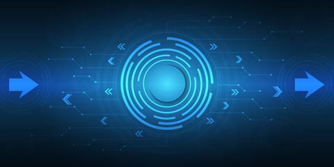  Abstract blue technology background.Digital hi-tech with circle and arrow.