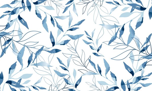 Nature flowers and leaves watercolor seamless pattern. Background flowers