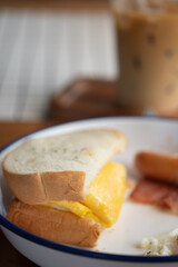 Breakfast homemade small sandwich with egg in toast