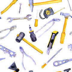 watercolor drawing seamless pattern with instruments