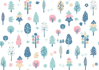 北欧風 手書き春の木のパターン