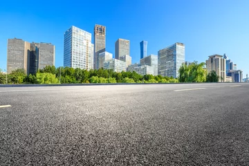 Fototapeten Asphalt road and modern city commercial buildings in Beijing,China. © ABCDstock