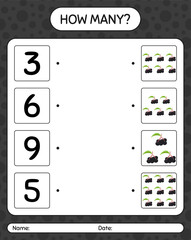 How many counting game with farkleberry. worksheet for preschool kids, kids activity sheet, printable worksheet