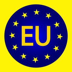 Round button of euro union on a yellow background. The emblem of the European Union. EU symbol. Stock image. EPS 10.