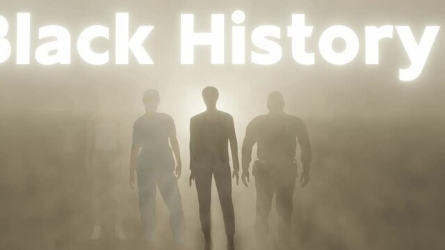 Black history month animation with 3d characters proudly standing