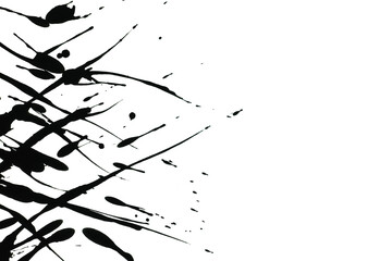 Black ink or watercolor textures splashes and streaks on white background,Abstract watercolor