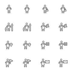 Business people line icons set, outline vector symbol collection, linear style pictogram pack. Signs, logo illustration. Set includes icons as businessman with briefcase, businesswoman, solution