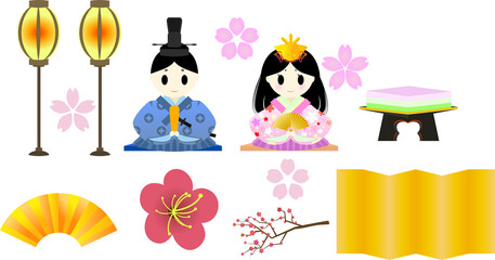 雛祭りの可愛いお雛様装飾デザインセット