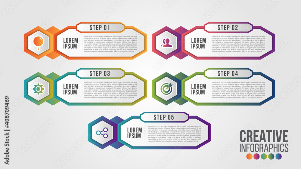 Poster infographic modern timeline design vector template for business with 5 steps or options illustrate a