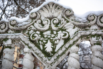 Rough Green Mold Texture in the snow, fence.