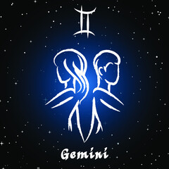 Vector of gemini horoscope sign in twelve zodiac with galaxy stars background