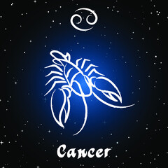 Cancer horoscope sign in twelve zodiac with galaxy stars background