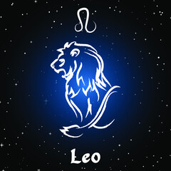 Vector of leo horoscope sign in twelve zodiac with galaxy stars background, vector of polygon lion
