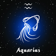 Vector of aquarius horoscope sign in twelve zodiac with galaxy stars background
