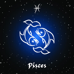 Vector of pisces horoscope sign in twelve zodiac with galaxy stars background, vector of polygonal fish